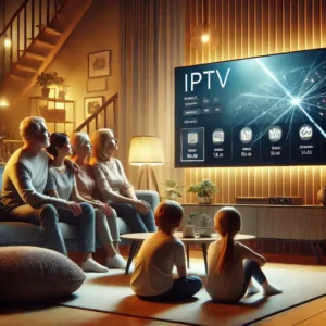عائلة تتابع التلفاز وتستفيد من مزايا IPTV