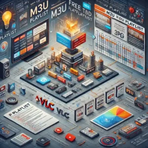 إنفوجرافيك يوضح كيفية عمل M3U Playlist، الفرق بين القوائم المجانية والمدفوعة، وطريقة تشغيلها على VLC والتلفزيون الذكي.